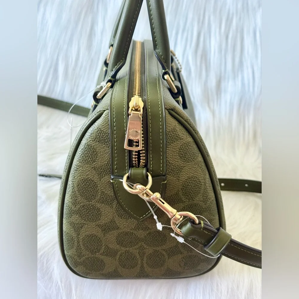 NWT Coach Rowan Satchel Bag In Signature Canvas CV961 Gold/Olive - Picture 6 of 12